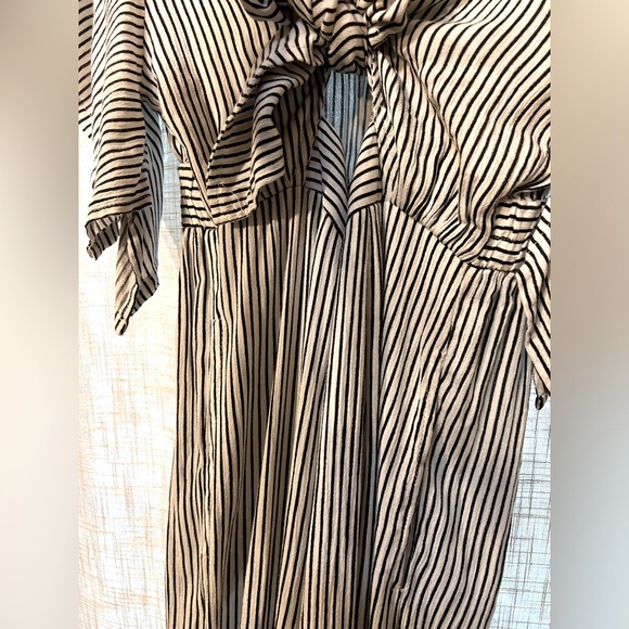 Audrey 3 Plus 1 Black and White Striped Jumpsuit with Cutout and Flared Sleeves. - Picture 6 of 16